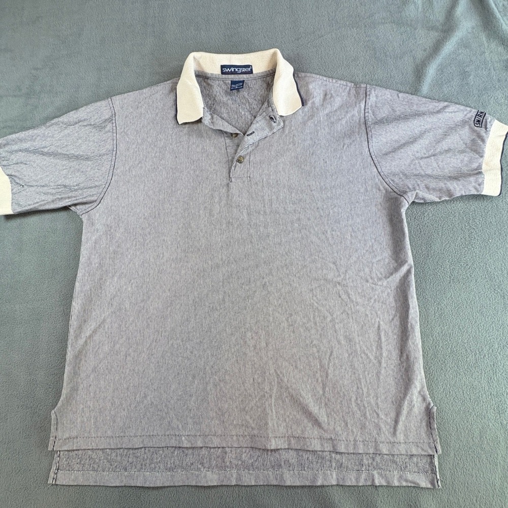 Vintage Swingster Smirnoff Polo Shirt Mens Large Blue White Stripe Made in‎ USA